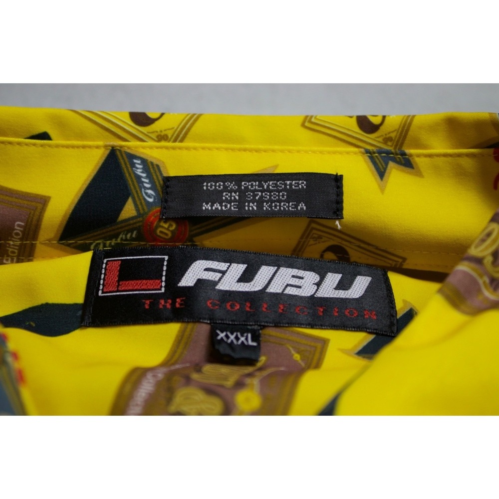 Vintage FUBU Champagne 2000 Millennium Yellow Button Up Mens Y2K 90s 3XL - Picture 5 of 8